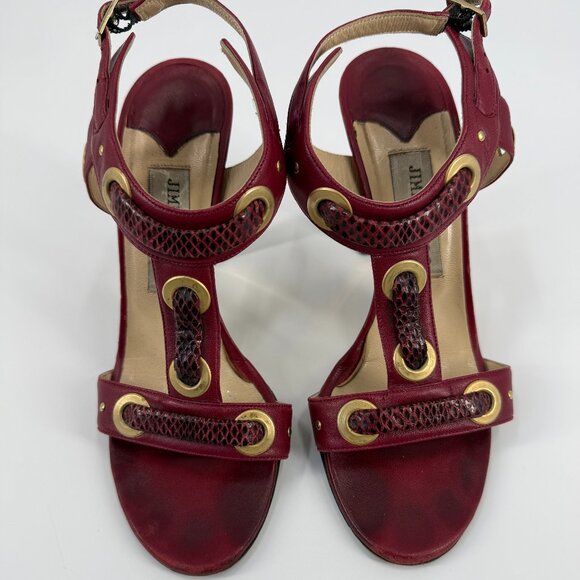 Jimmy Choo Shoes - Jimmy Choo Napa Watersnake Burgundy T-Strap Heeled Sandals